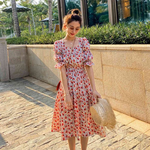 factoryv36d korea dongdamen women's 2020 summer red janiyou floral french chiffon medium length dress, White;black
factoryv36d korea dongdamen women's 2020 summer red janiyou floral french chiffon medium length dress, White;black
