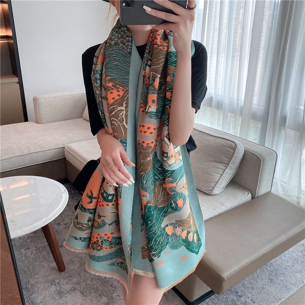 women's scarf korean print 2021 new fashion imitation cashmere bib women's medium and long warm shawl women, Blue;gray 
women's scarf korean print 2021 new fashion imitation cashmere bib women's medium and long warm shawl women, Blue;gray