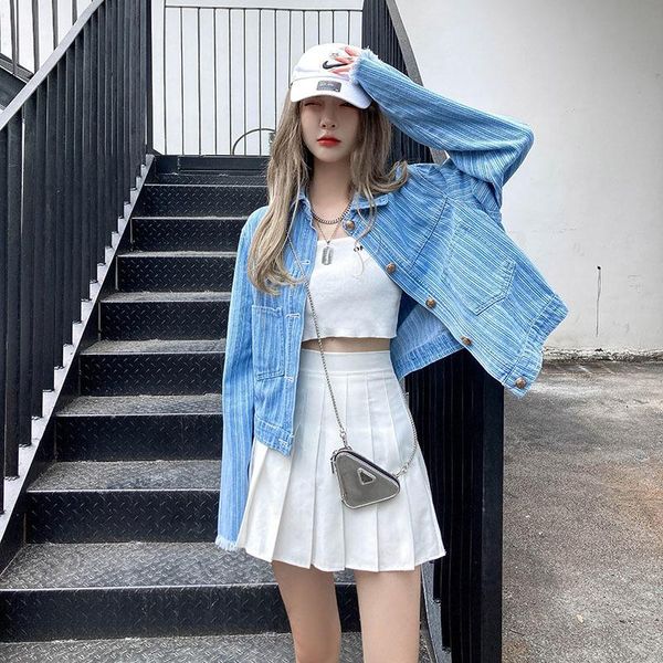women's jackets korean vintage vertical striped frayed burrs women jeans jacket spring autumn 2021 short long sleeve denim vetement fem, Black;brown
women's jackets korean vintage vertical striped frayed burrs women jeans jacket spring autumn 2021 short long sleeve denim vetement fem, Black;brown