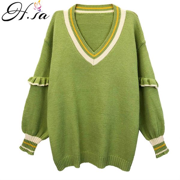 h.sa fashion cashmere pullover and sweaters v neck ruffles sleeve oversized knitwear casual jumpers beige winter pull 210417, White;black
h.sa fashion cashmere pullover and sweaters v neck ruffles sleeve oversized knitwear casual jumpers beige winter pull 210417, White;black