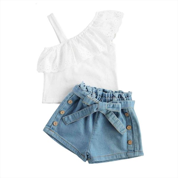 summer fashion kids girls clothes sets 2pcs lace strap one shoulder ruffle belted denim shorts set 1 6y, White
summer fashion kids girls clothes sets 2pcs lace strap one shoulder ruffle belted denim shorts set 1 6y, White