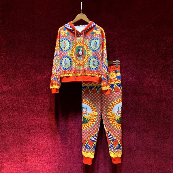 women's two piece pants european and american autumn 2021 long sleeve hoodie vintage court print nine minutes of fashion suit, White
women's two piece pants european and american autumn 2021 long sleeve hoodie vintage court print nine minutes of fashion suit, White