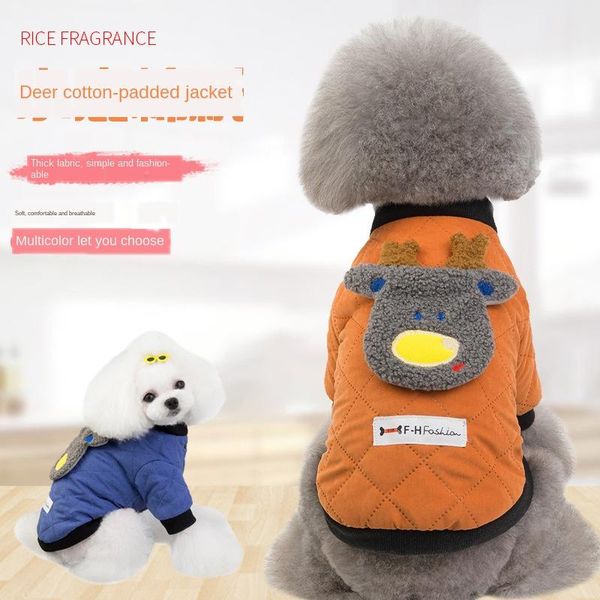 dog apparel 2021 clothes two legs deer cotton-padded jacket small pet