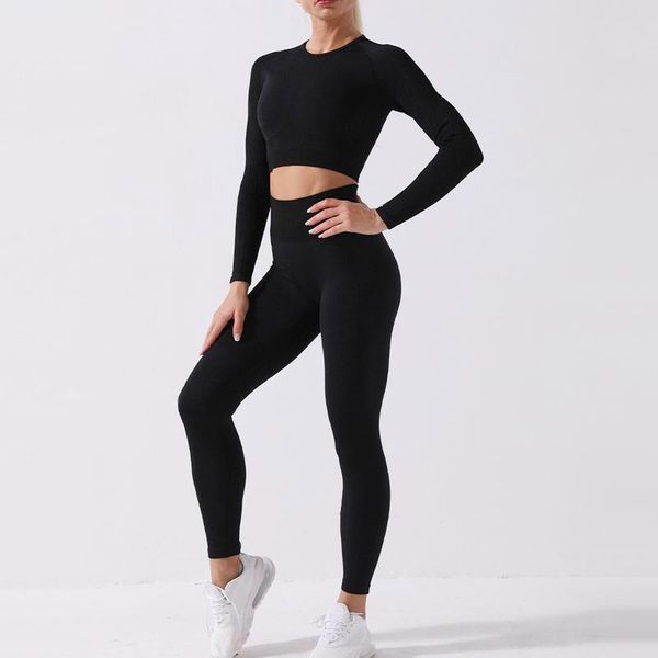 women's leggings sweatshirt fitness gym workout clothes two-piece yoga seamless tights suit training sportswear long sleeves, Black
women's leggings sweatshirt fitness gym workout clothes two-piece yoga seamless tights suit training sportswear long sleeves, Black
