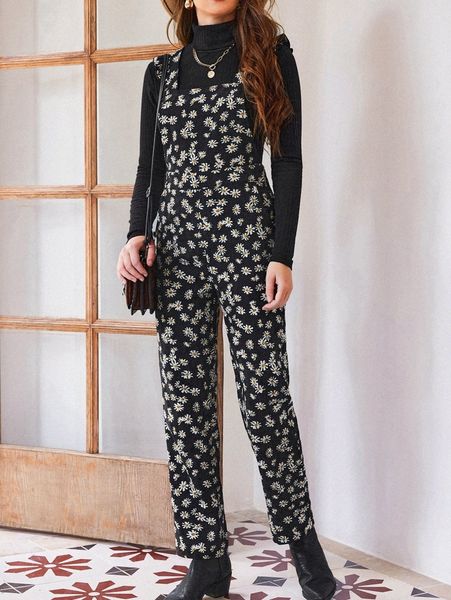 daisy print ruffle trim corduroy overall jumpsuit without v1b7#, White
daisy print ruffle trim corduroy overall jumpsuit without v1b7#, White