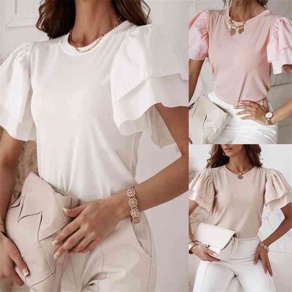 summer solid color round neck ruffle short sleeve ladies t-shirt fashion slim pullover woman tshirts ropa mujer 210517, White
summer solid color round neck ruffle short sleeve ladies t-shirt fashion slim pullover woman tshirts ropa mujer 210517, White