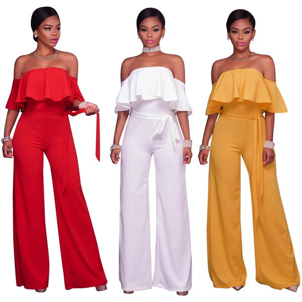 women off shoulder wide leg jumpsuit ruffles half sleeves waist strap ladies casual loose playsuit, Black;white
women off shoulder wide leg jumpsuit ruffles half sleeves waist strap ladies casual loose playsuit, Black;white