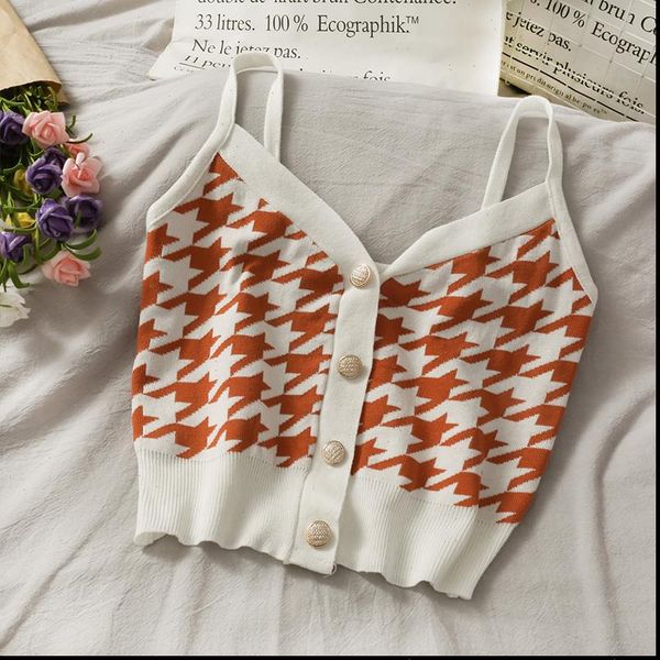 fashion cute plaid women tank all match knitted black crop spaghetti strap single breasted short, White
fashion cute plaid women tank all match knitted black crop spaghetti strap single breasted short, White