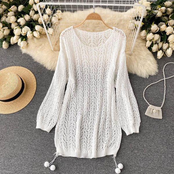 women's blouses & shirts bohemian seaside holiday style blouse long-sleeved self-cultivation versatile hollow knit sweater dk1074, White
women's blouses & shirts bohemian seaside holiday style blouse long-sleeved self-cultivation versatile hollow knit sweater dk1074, White