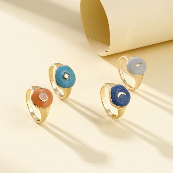 multicolor enamel lighting star moon sun pattern rings for women vintage gold circle round metal finger rings wholesale jewelry, Silver
multicolor enamel lighting star moon sun pattern rings for women vintage gold circle round metal finger rings wholesale jewelry, Silver
