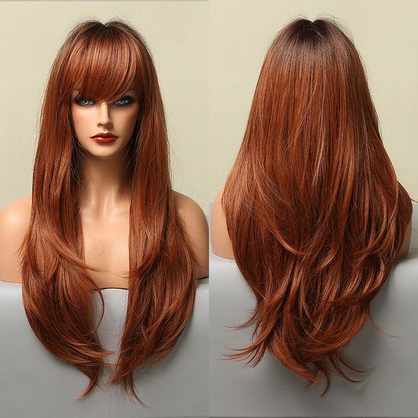 long straight wigs for women afro ombre dark brown orange synthetic wigs with full bangs cosplay daily heat resistant fiber hair, Black
long straight wigs for women afro ombre dark brown orange synthetic wigs with full bangs cosplay daily heat resistant fiber hair, Black