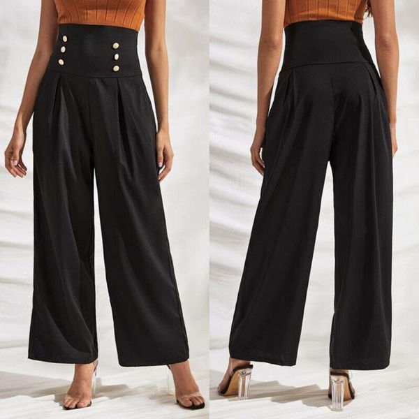 women's pants & capris uk women fashion high waist flared wide leg ol work button long trousers, Black;white
women's pants & capris uk women fashion high waist flared wide leg ol work button long trousers, Black;white