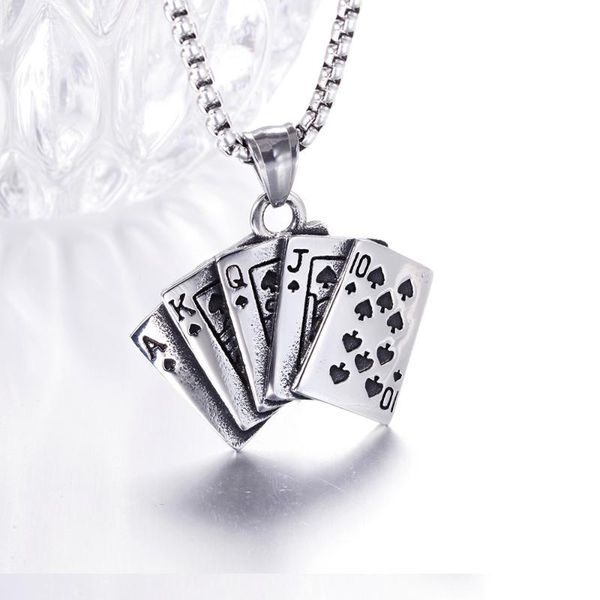 pendant necklaces punk straight flush playing card necklace men women gamblers lucky stainless steel spade chain jewelry gift, Silver
pendant necklaces punk straight flush playing card necklace men women gamblers lucky stainless steel spade chain jewelry gift, Silver