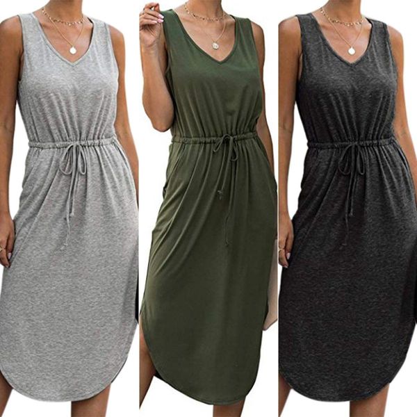 v neck women dresses sleeveless knee length asymetrical dress summer drawstring high waist england style loose solid sundress ladies, Black;gray
v neck women dresses sleeveless knee length asymetrical dress summer drawstring high waist england style loose solid sundress ladies, Black;gray