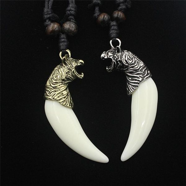 pendant necklaces boy men's punk alloy tiger teeth necklace leopard head acrylic charms beads sweater chain rope women amulet xl116, Silver
pendant necklaces boy men's punk alloy tiger teeth necklace leopard head acrylic charms beads sweater chain rope women amulet xl116, Silver