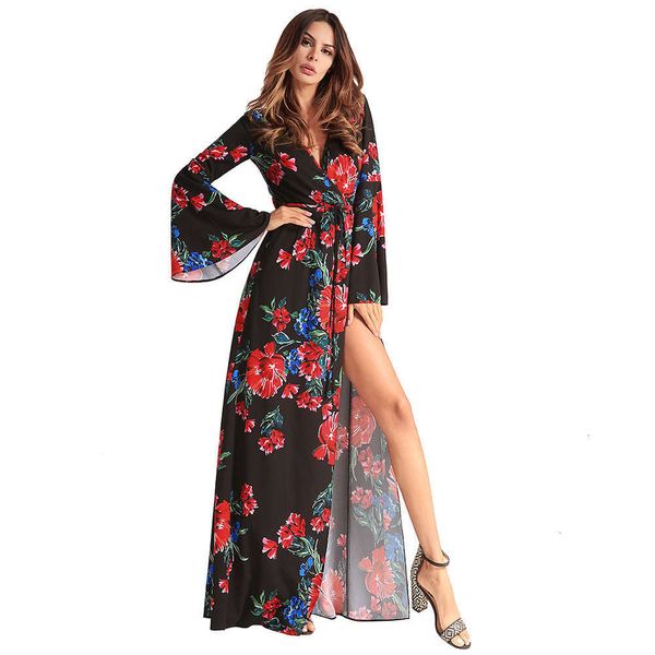 casual dresses split cardigan lace up long dress spring summer womens bohemian floral flare sleeve tunics red female zhbk, Black;gray
casual dresses split cardigan lace up long dress spring summer womens bohemian floral flare sleeve tunics red female zhbk, Black;gray