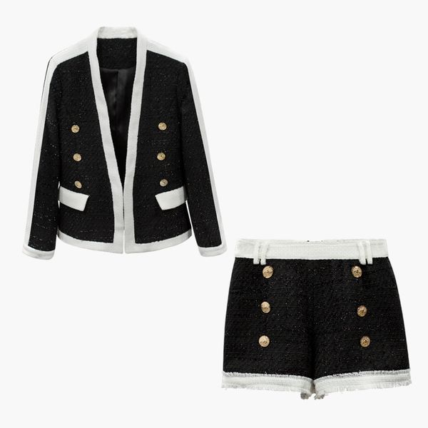 women's jumpsuits & rompers stylish fall winter designer suit set color block lion buttons tweed blazer jacket shorts zlum, Black;white
women's jumpsuits & rompers stylish fall winter designer suit set color block lion buttons tweed blazer jacket shorts zlum, Black;white