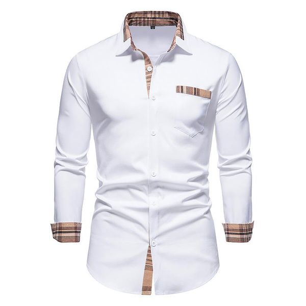 men's casual shirts mens patchwork lattice shirt 2021 brand slim fit long sleeve dress business party social male chemise homme, White;black
men's casual shirts mens patchwork lattice shirt 2021 brand slim fit long sleeve dress business party social male chemise homme, White;black
