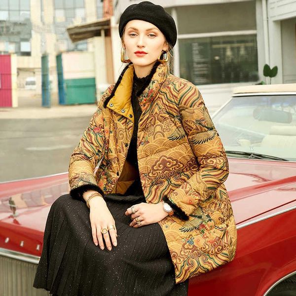 winter long-sleeved printed cotton jacket women's retro imitation collar stitching down & parkas, Black
winter long-sleeved printed cotton jacket women's retro imitation collar stitching down & parkas, Black