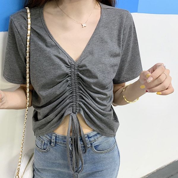 women's t-shirt women short sleeve elegant plain tank slim casual simple drawstring wild ladies1 vnvt, White
women's t-shirt women short sleeve elegant plain tank slim casual simple drawstring wild ladies1 vnvt, White
