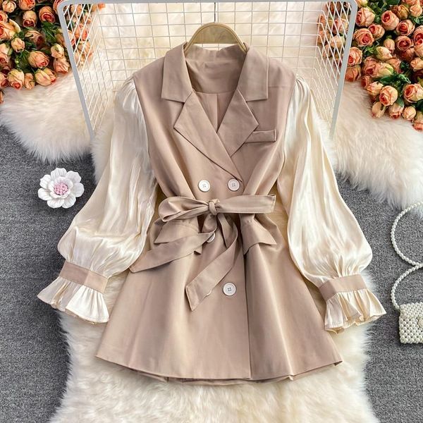women's jackets autumn puff long sleeve stitching notched collar double breasted office lady formal women's clothing jacket fashion, Black;brown
women's jackets autumn puff long sleeve stitching notched collar double breasted office lady formal women's clothing jacket fashion, Black;brown