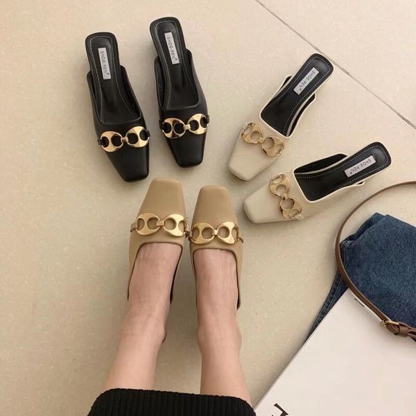 slippers 2021 women outdoor slides square toe thick low heels metal design slip on mules shoes beige/black/gray slide psyu
slippers 2021 women outdoor slides square toe thick low heels metal design slip on mules shoes beige/black/gray slide psyu