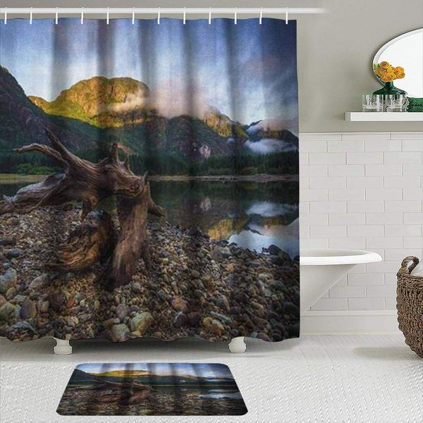 shower curtain and bath mat set,rustic mountain lake and cloudy sky driftwood on rocky shoreline,72x72in waterproof bathroom
shower curtain and bath mat set,rustic mountain lake and cloudy sky driftwood on rocky shoreline,72x72in waterproof bathroom