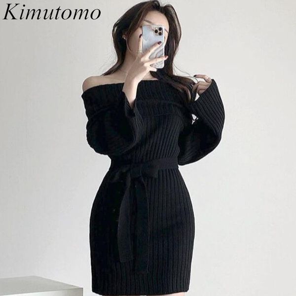 kimutomo elegant women knitted dress fashion spring autumn ladies slash neck high waist lace up slim solid mini vestidos casual dresses, Black;gray
kimutomo elegant women knitted dress fashion spring autumn ladies slash neck high waist lace up slim solid mini vestidos casual dresses, Black;gray