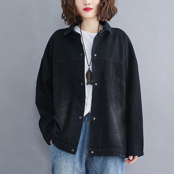 women's jackets 2021 spring autumn female denim jacket solid single breasted loose simple vintage outerwear women clothing z252, Black;brown 
women's jackets 2021 spring autumn female denim jacket solid single breasted loose simple vintage outerwear women clothing z252, Black;brown