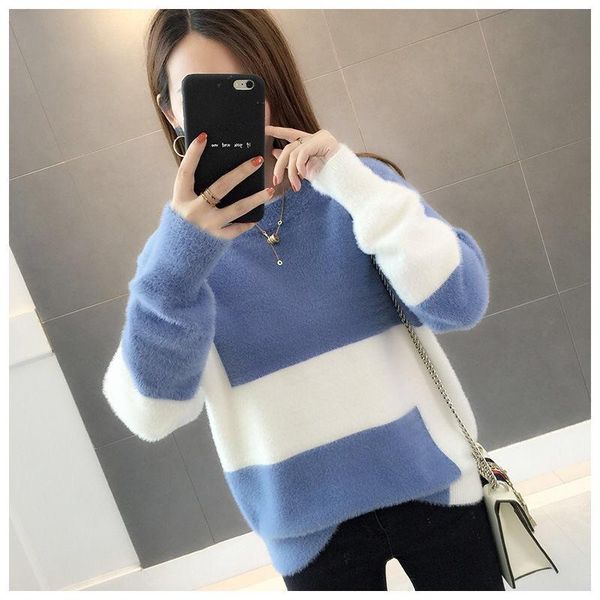 women's sweaters 2021 autumn winter korean fashion pullover sweater women loose plus velvet color matching round neck knit female, White;black
women's sweaters 2021 autumn winter korean fashion pullover sweater women loose plus velvet color matching round neck knit female, White;black