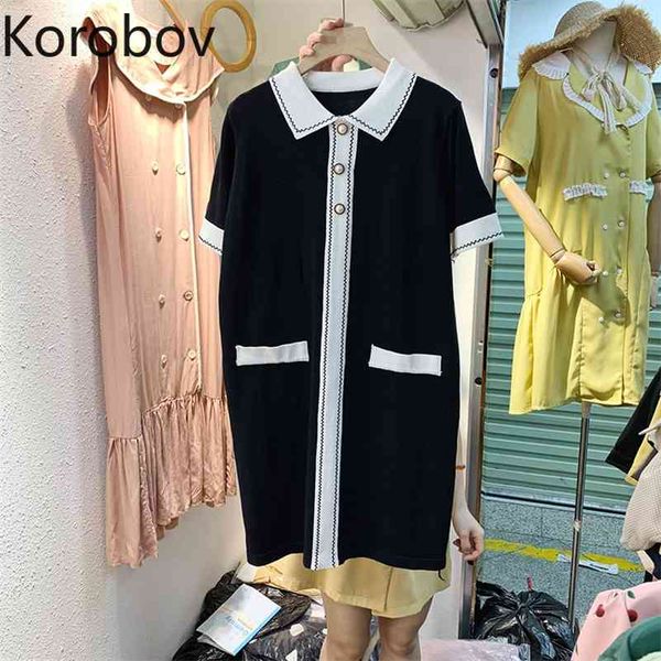 korobov vintage hit color turn-down collar button women dress korean casual pockets female dresses new knitted vestidos 210430, Black;gray
korobov vintage hit color turn-down collar button women dress korean casual pockets female dresses new knitted vestidos 210430, Black;gray