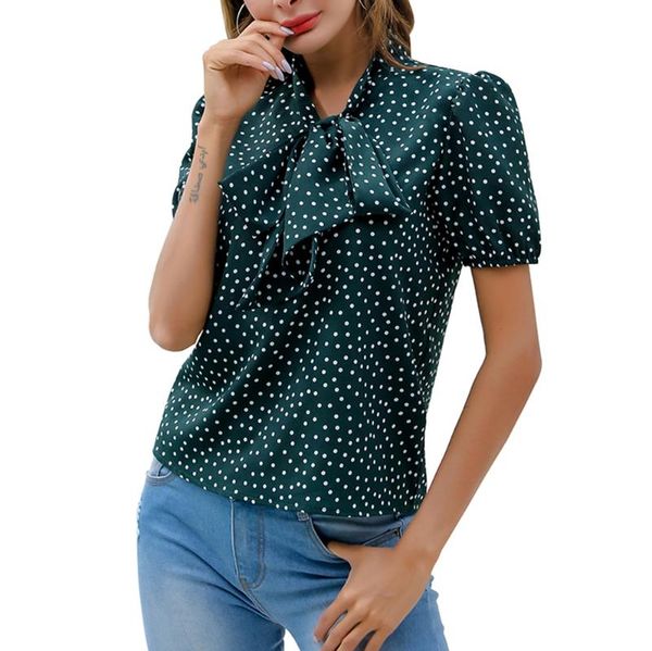 silk shirt chiffon loose vintage printed blouse wave point bow short sleeve womens polyester fiber women's blouses & shirts, White
silk shirt chiffon loose vintage printed blouse wave point bow short sleeve womens polyester fiber women's blouses & shirts, White
