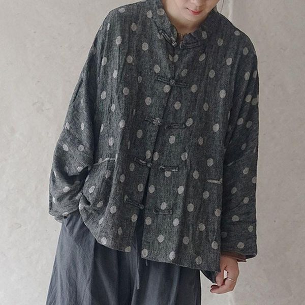 fairynatural ladies vintage batwing sleeve chinese style coats 2021 autumn spring womens loose casual polka dot print jackets women's, Black;brown 
fairynatural ladies vintage batwing sleeve chinese style coats 2021 autumn spring womens loose casual polka dot print jackets women's, Black;brown