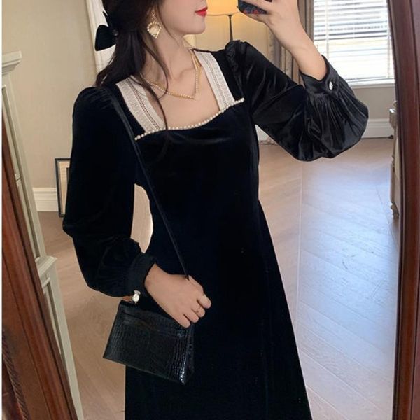 casual dresses black velvet midi dress ladies one piece korean women 2021 autumn square collor long sleeve elegant vintage party, Black;gray
casual dresses black velvet midi dress ladies one piece korean women 2021 autumn square collor long sleeve elegant vintage party, Black;gray