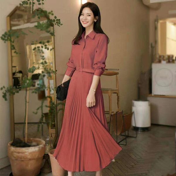 casual dresses korean elegant spring party dress women with belt long pleated a-line apricot black shirts office lady c765, Black;gray
casual dresses korean elegant spring party dress women with belt long pleated a-line apricot black shirts office lady c765, Black;gray