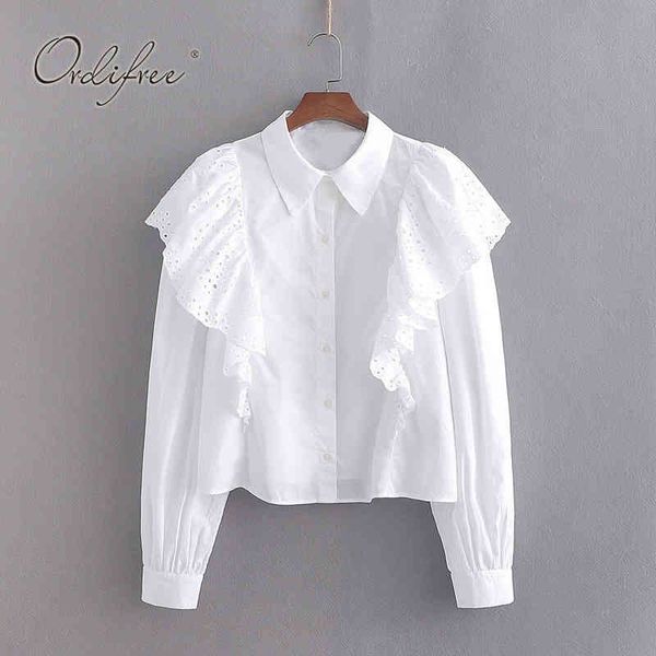 summer women white ruffle shirt long sleeve office lady casual embroidery female blouse 210415
summer women white ruffle shirt long sleeve office lady casual embroidery female blouse 210415