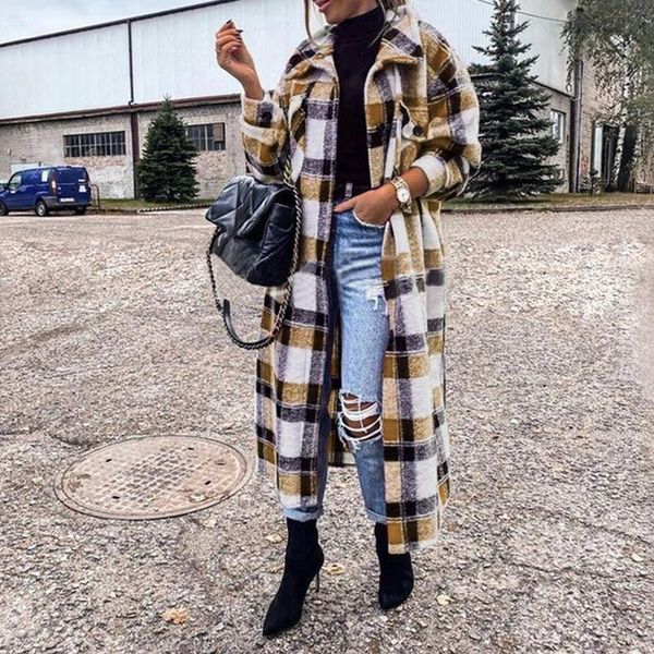 women's wool & blends fashion single breasted women long coat elegant turn-down collar overcoat vintage checked fall winter casual jack, Black
women's wool & blends fashion single breasted women long coat elegant turn-down collar overcoat vintage checked fall winter casual jack, Black