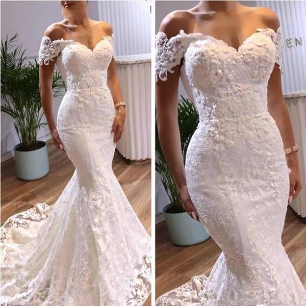 gorgeous mermaid lace wedding dresses off the shoulder bridal gown 2021 custom made beaded sequins plus size sweep train vestido de novia, White
gorgeous mermaid lace wedding dresses off the shoulder bridal gown 2021 custom made beaded sequins plus size sweep train vestido de novia, White