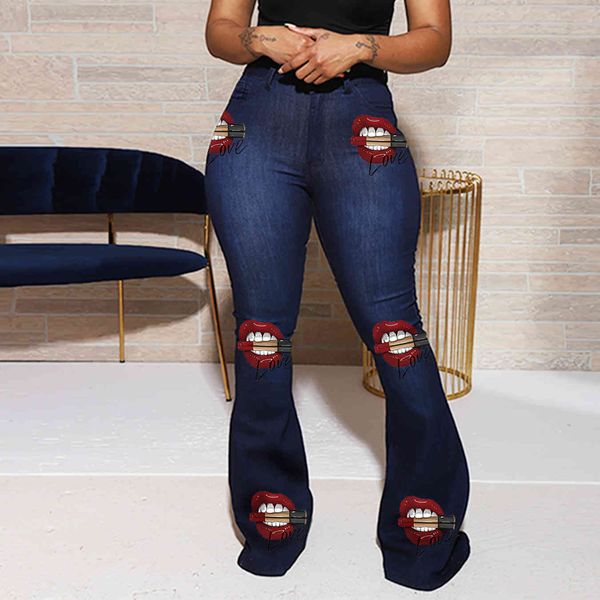 jean waist casual big lips pattern high stretch slim slimming jeans office lady denim flared pants for women, Blue
jean waist casual big lips pattern high stretch slim slimming jeans office lady denim flared pants for women, Blue