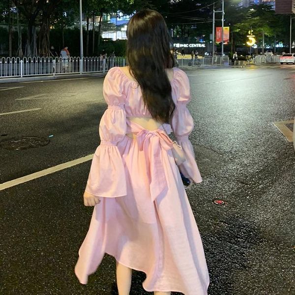 casual dresses autumn french dress women square collar bow bandage loose flare sleeve long midi female back hollow out, Black;gray
casual dresses autumn french dress women square collar bow bandage loose flare sleeve long midi female back hollow out, Black;gray