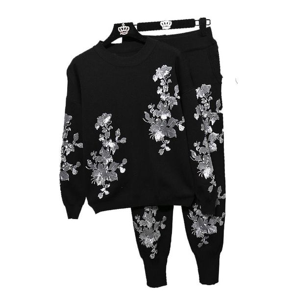 women's tracksuits spring flower embroidery knit sweaters black set female casual 2pcs pullover harem pants two pieces autumn, Gray
women's tracksuits spring flower embroidery knit sweaters black set female casual 2pcs pullover harem pants two pieces autumn, Gray