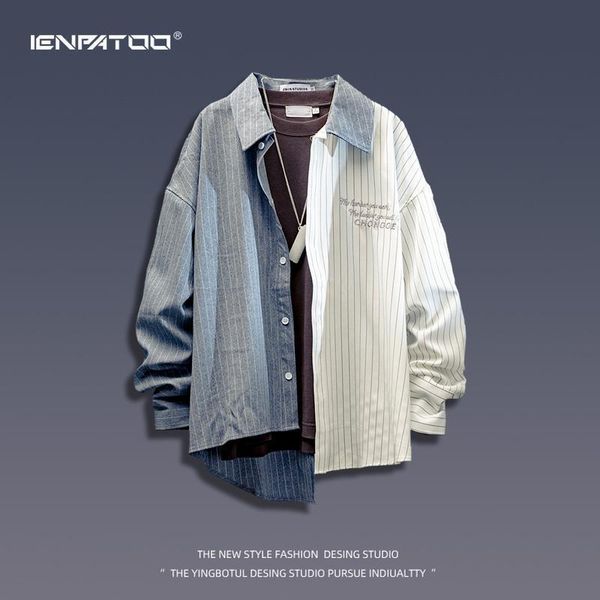 fashion asymmetrical long-sleeved striped shirt for men ruffian handsome vintage hong kong style men's casual shirts, White;black
fashion asymmetrical long-sleeved striped shirt for men ruffian handsome vintage hong kong style men's casual shirts, White;black