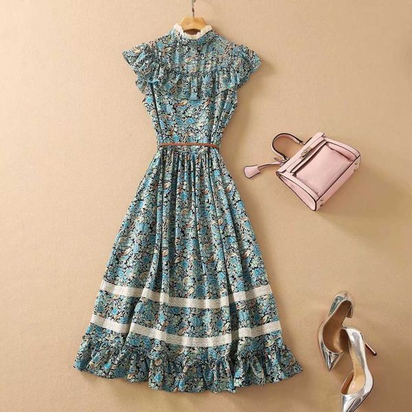 est runway designer woman's retro lace stand collar patchwork green printed vintage ruffles dress 210526, Black;gray
est runway designer woman's retro lace stand collar patchwork green printed vintage ruffles dress 210526, Black;gray