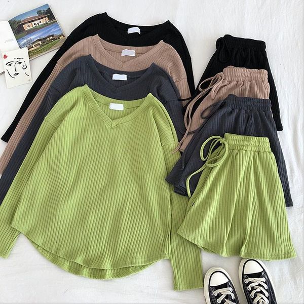 women's tracksuits women v neck long sleeve loose knit + high waist hip elastic wide leg shorts suit casual fashion 2 pcs clothes, Gray
women's tracksuits women v neck long sleeve loose knit + high waist hip elastic wide leg shorts suit casual fashion 2 pcs clothes, Gray