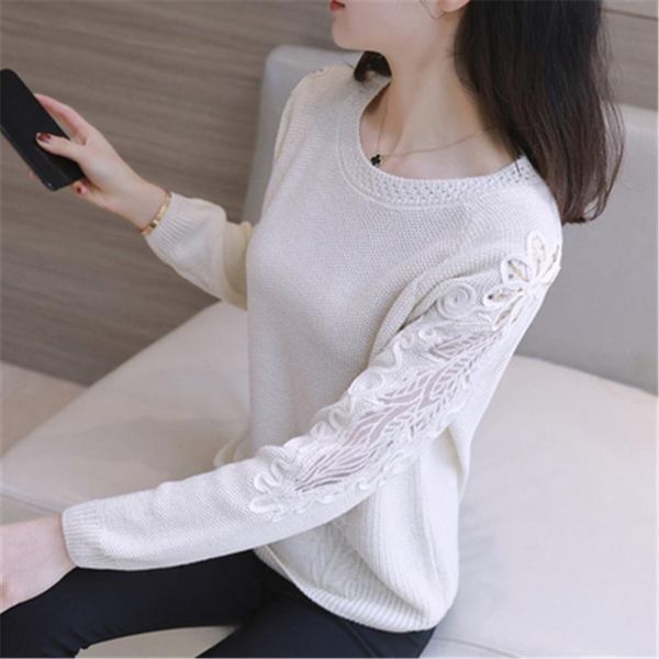 women's sweaters elegant knitted sweater hollow out embroidery lace shirt long sleeve women pullovers pz2736, White;black
women's sweaters elegant knitted sweater hollow out embroidery lace shirt long sleeve women pullovers pz2736, White;black
