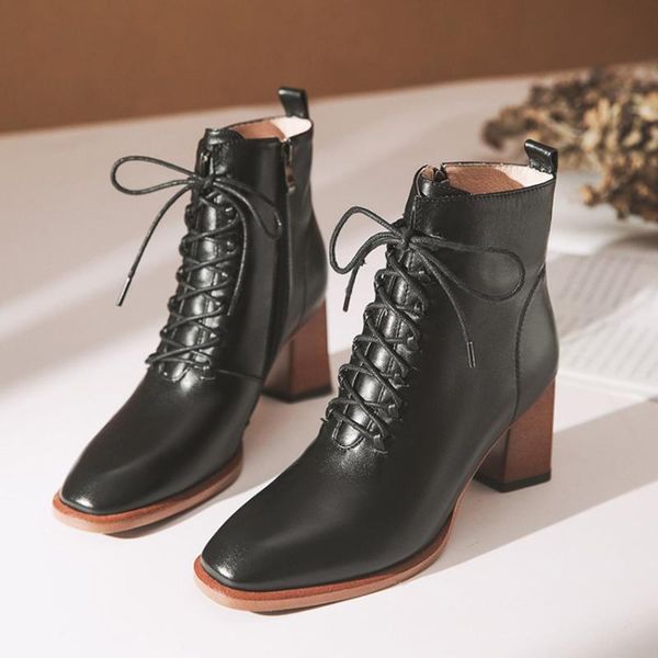 boots high heels shoes women's ankle genuine leather keep warm lace up botas mujer, Black
boots high heels shoes women's ankle genuine leather keep warm lace up botas mujer, Black
