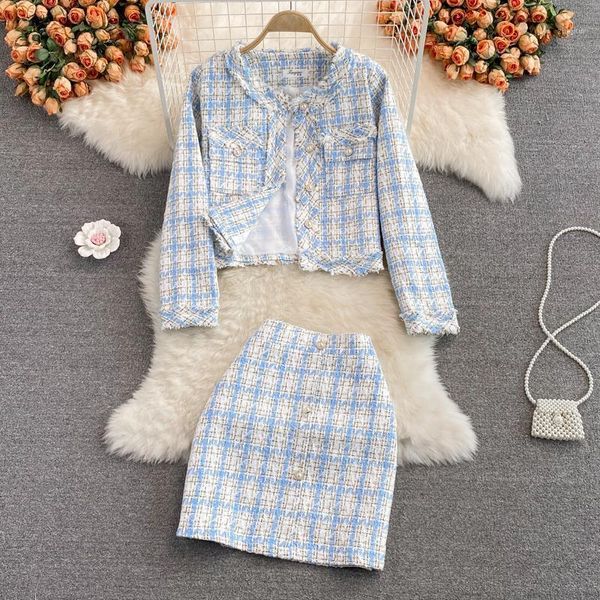 two piece dress tweed temperament blouse short suit jacket women two-piece high waist bag hip skirt, White
two piece dress tweed temperament blouse short suit jacket women two-piece high waist bag hip skirt, White
