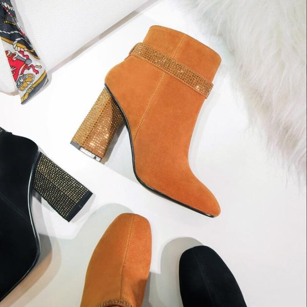 boot square women orange camurface winter gross ankle boots high-black leap shoes high-jump crystal woman with stripper no crouching female