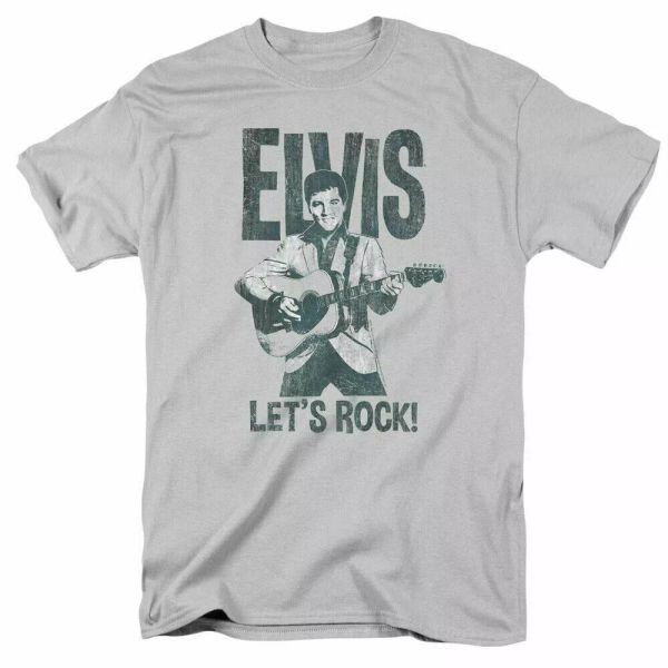 elvis presley lets rock t shirt mens licensed the king tee silver, White;black