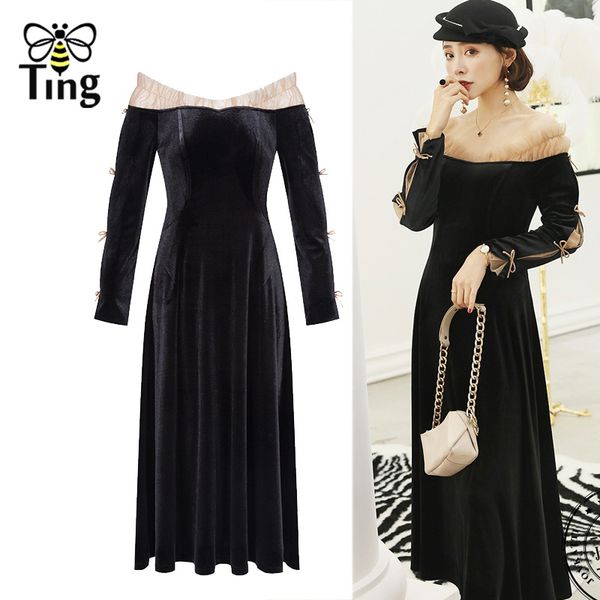 slash necl velvet midi party dresses ruched ruffles slim black vintage dress casual spring winter vestidos 210513, Black;gray
slash necl velvet midi party dresses ruched ruffles slim black vintage dress casual spring winter vestidos 210513, Black;gray